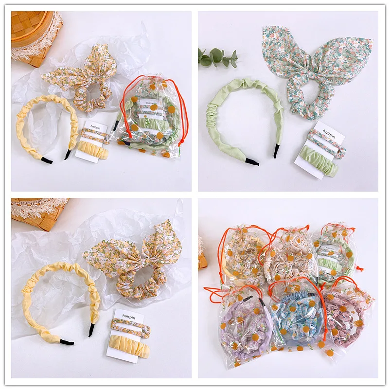

Cute Small Fresh Children's Hair Band fashion 4 Piece Set Parent-child Hairpin Hair Rope Set Floral Ear Hair Girls Accessories