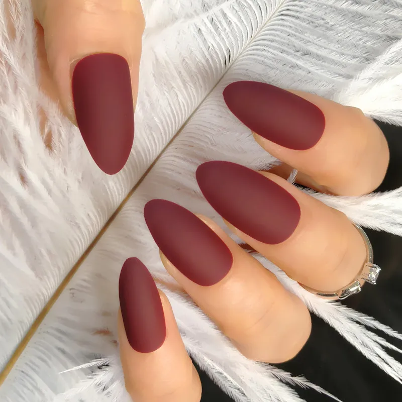 Dark Wine red 13 Гроб 15 цветов на шпильке; матовые маникюрный темно-синие Ботинки на каблуке-шпильке искусственные ногти ластик сенсорный экран 24 шт./компл - Цвет: Dark Wine red 13