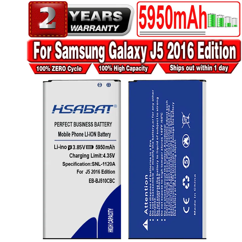 Аккумулятор HSABAT 5950 мАч для Samsung Galaxy J5 2016 Edition j5109 j5108 J510 J510FN J510F J510G J510Y J510M|battery for