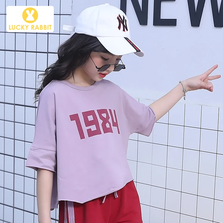 Повседневная Свободная футболка и штаны для девочек комплекты одежды из бутика