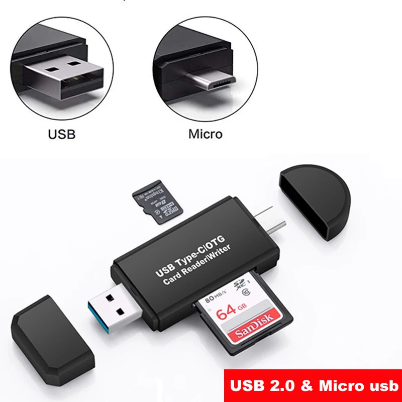SD кардридер USB 3,0 кардридер USB C 3,0/2,0 TF/mirco SD считыватель смарт-карт памяти Тип C OTG флэш-накопитель кардридер адаптер - Цвет: micro usb USB2.0