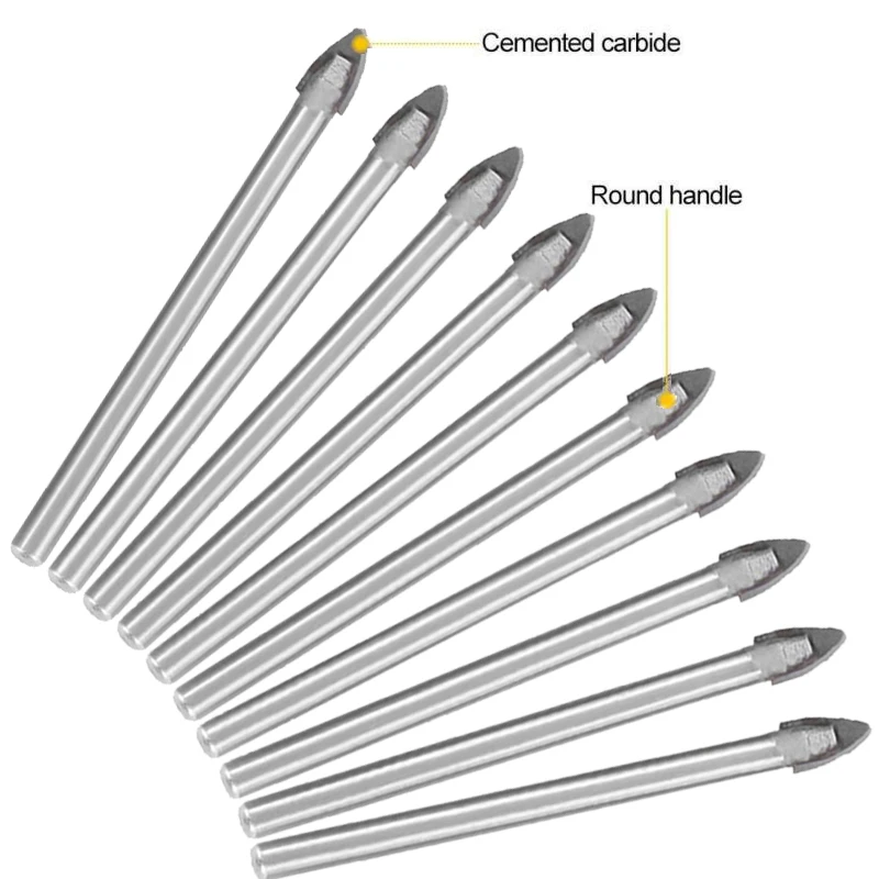 

10pcs Drill Bit Spear Head Cross Hex Tile Bits Glass Ceramic Concrete Hole Opener Multifunctional Triangle Drill 6mm