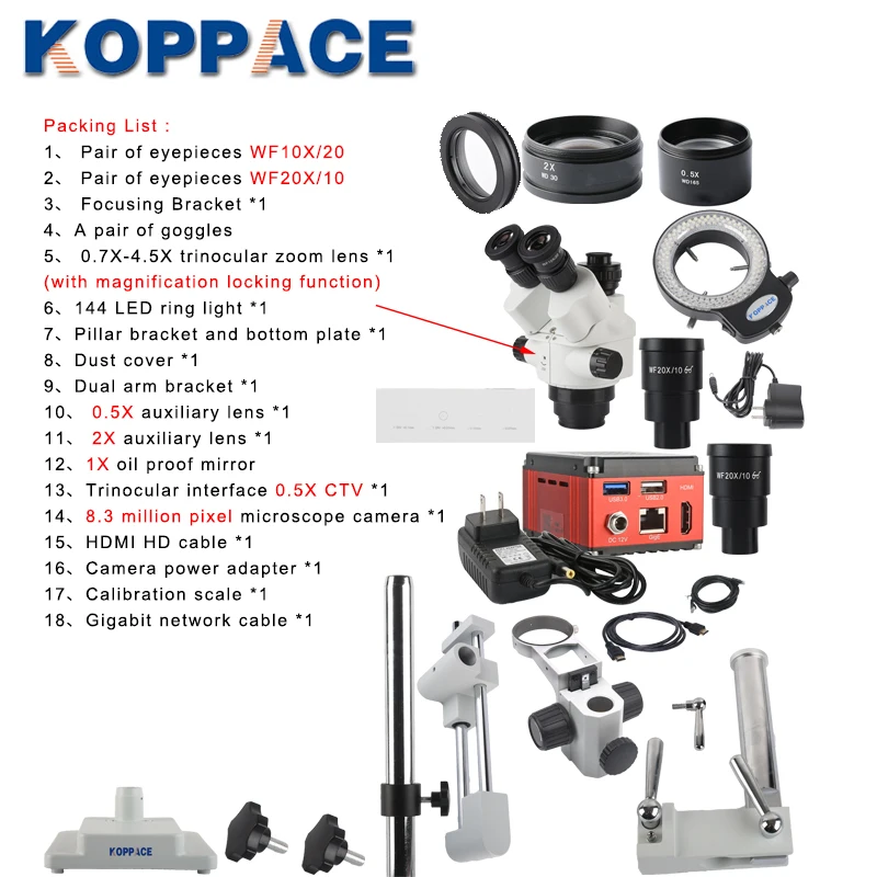 Микроскоп для измерения KOPPACE 4K HD электронный микроскоп с двумя кронштейнами 3 5x-180X