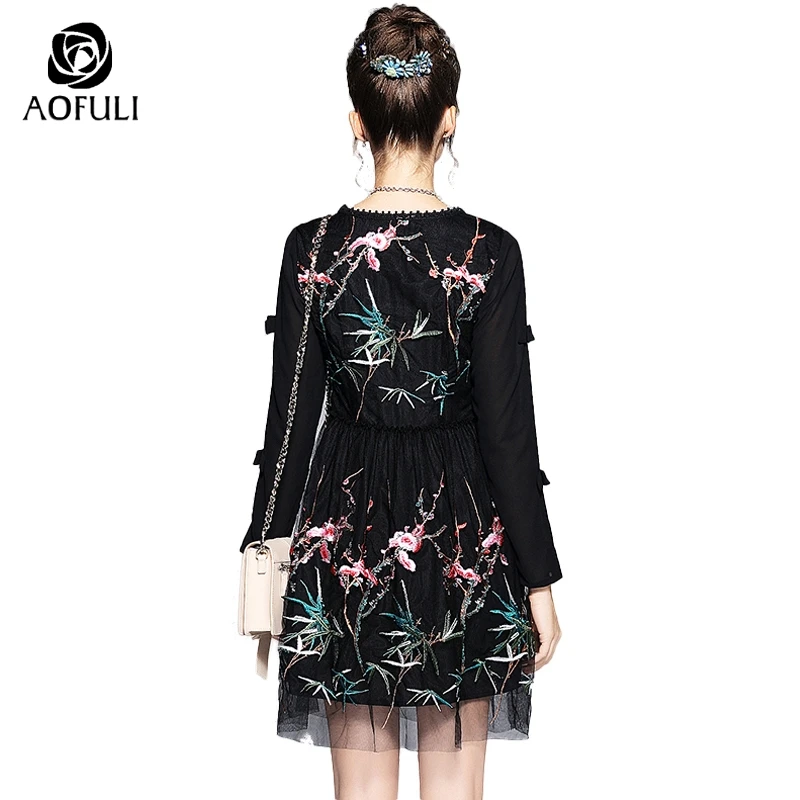 S/M/L/XL сексуальные цветы вышивка ажурные рукава платья для вечеринок женщин с