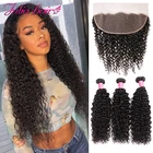 Малазийский кудрявый фронтальный шнурок с 3 пряди, натуральные человеческие волосы, пучки с 13*4 фронтальным шнурком, предварительно выщипанные Али-Юлия Реми волосы