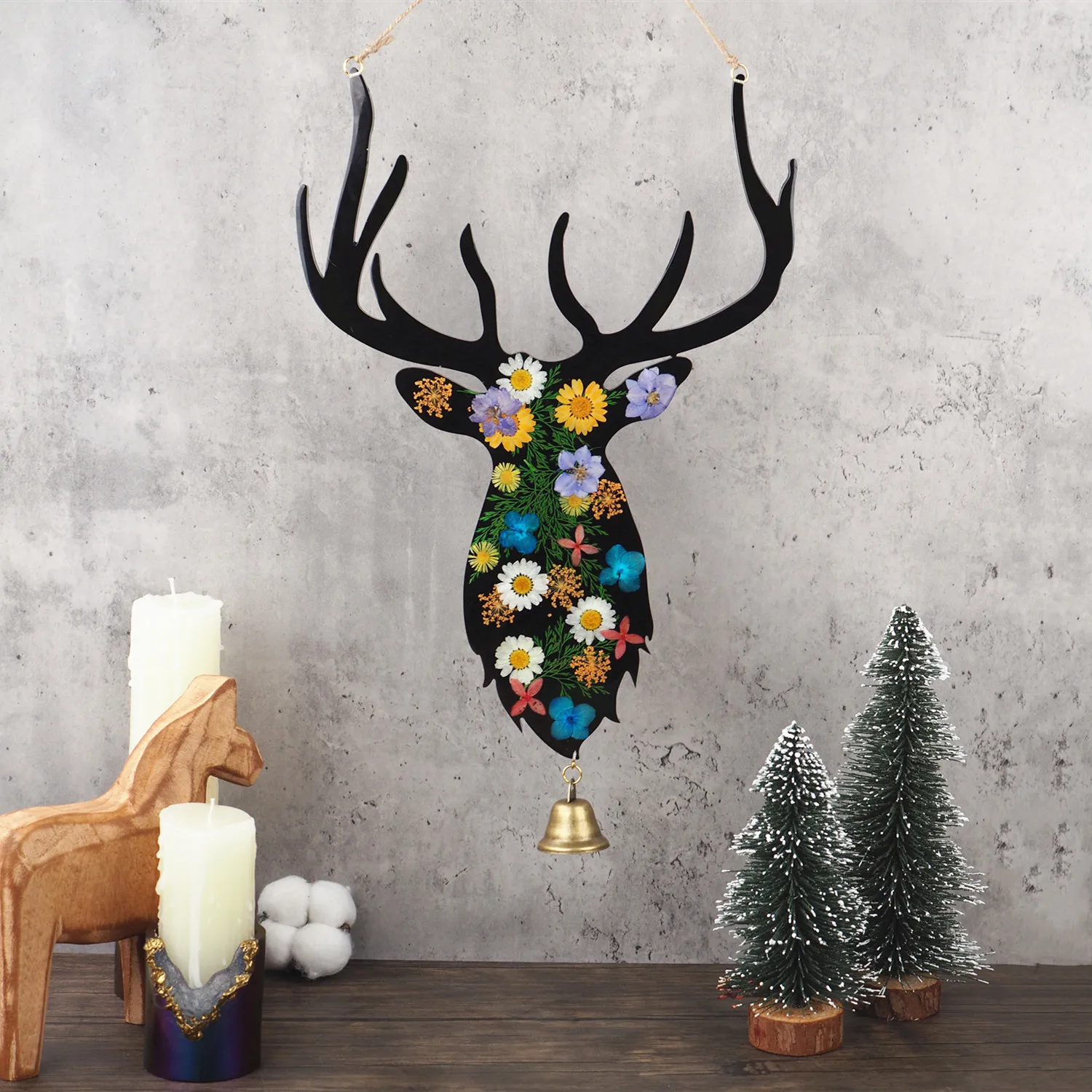 

Christmas DIY Epoxy Resin Mold Deer Head Small Antlers House Tray Wall Decoration Mirror Silicone Mold