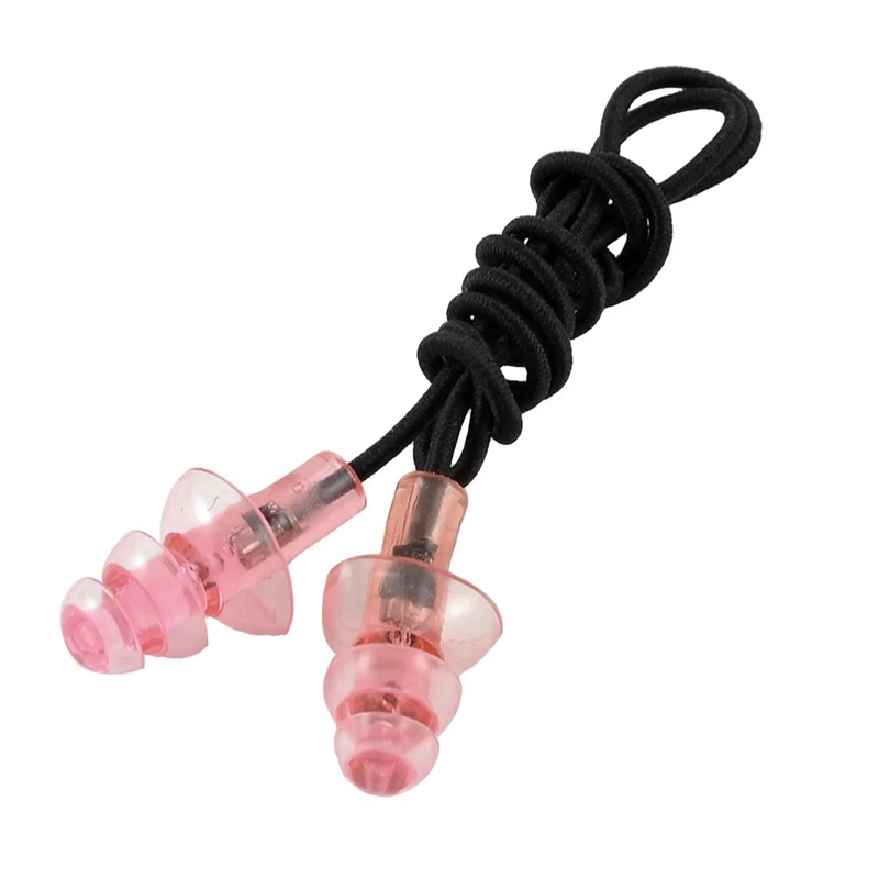 

Black Elastic Rubber String Clear Pink Silicone Swim Ear Plugs W Storage Case