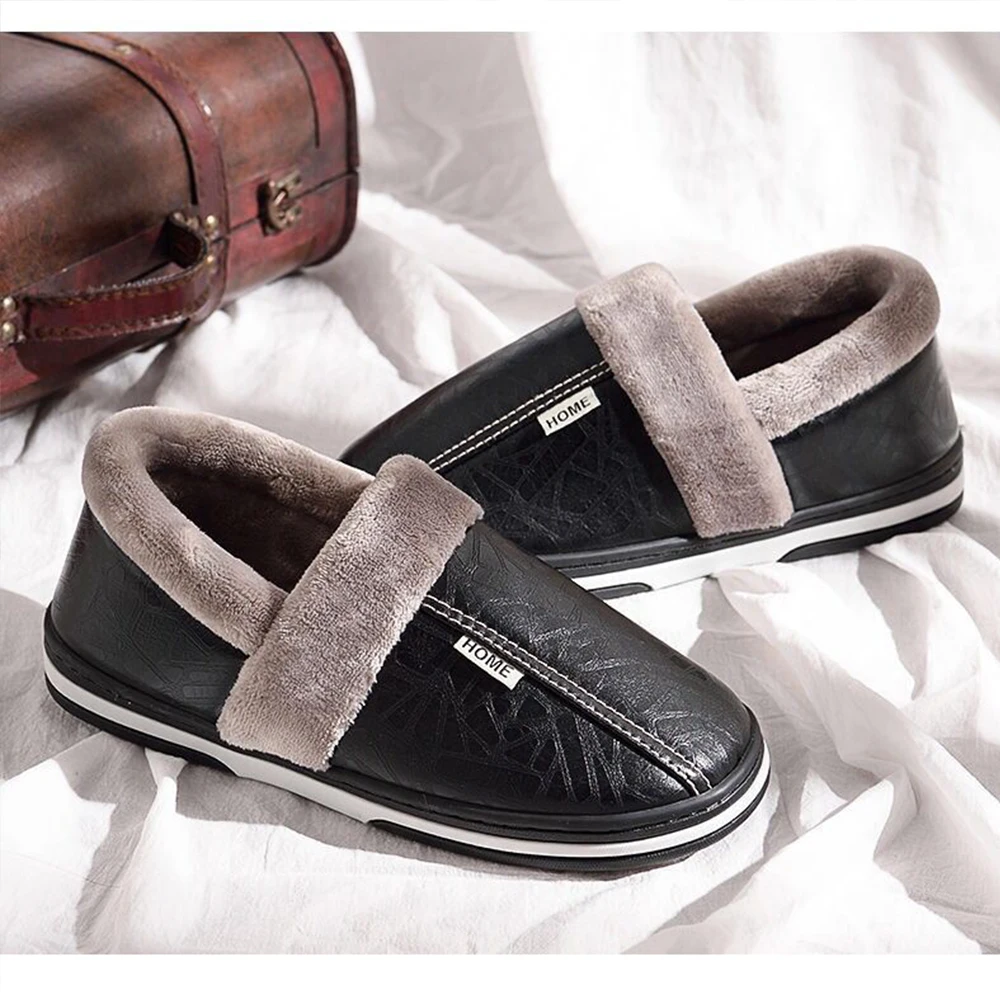 Зимняя домашняя обувь нескользящая женская для дома кожаные туфли большого