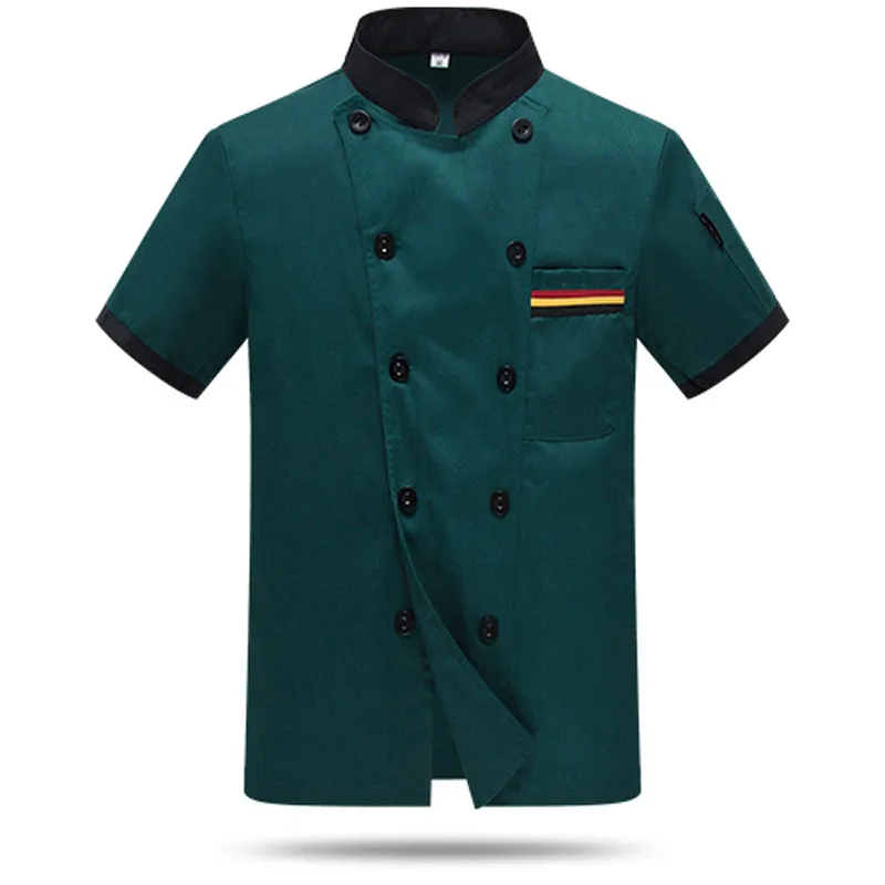 Green short sleeve Униформа шеф-повара костюм дышащая еда обслуживание Топ бесплатный логотип печать короткий и полный рукав Ресторан Кухня человек рубашка одежда - Цвет: Green short sleeve