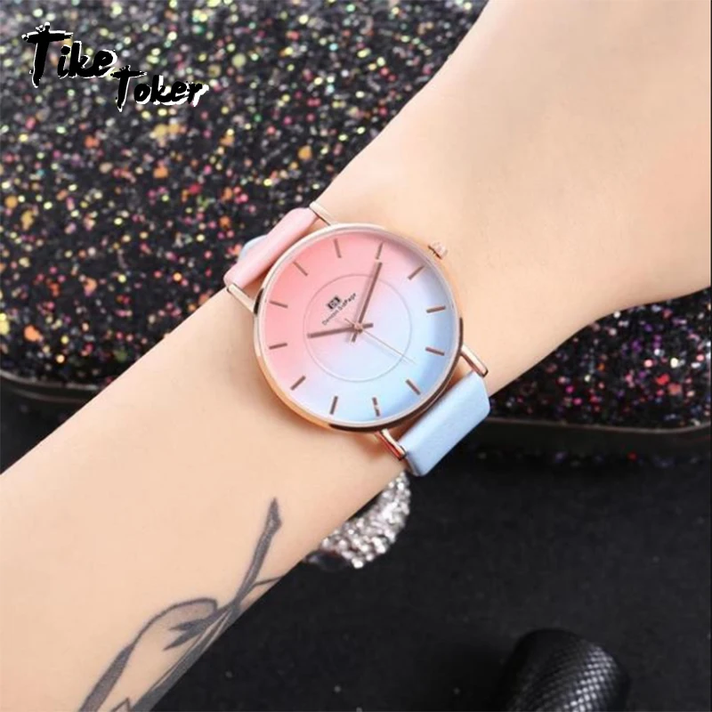 

Tike Toker Creative color matching belt watch student women's small gift wristwatch