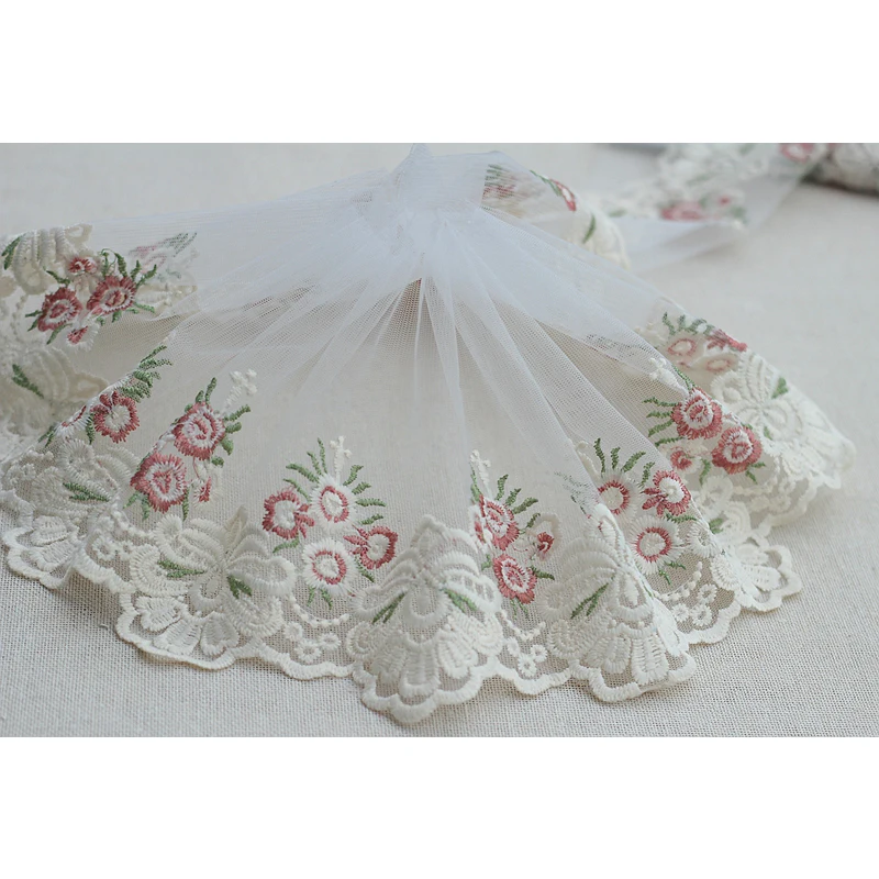 2 ярдов/партия изысканная вышитая кружевная отделка Цветочная ткань
