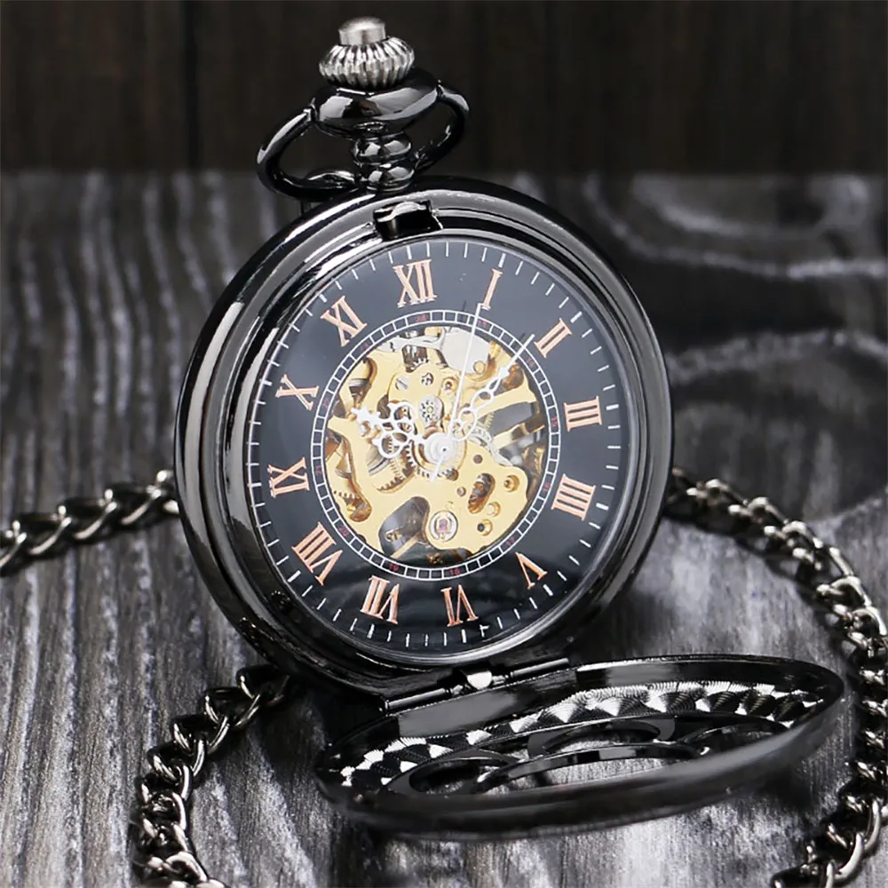 Retro Hollow Pumpkin Flower Mechanical Pocket Watch Vintage Pendant Clock Male Roman Numerals Display Hand Winding Timepiece