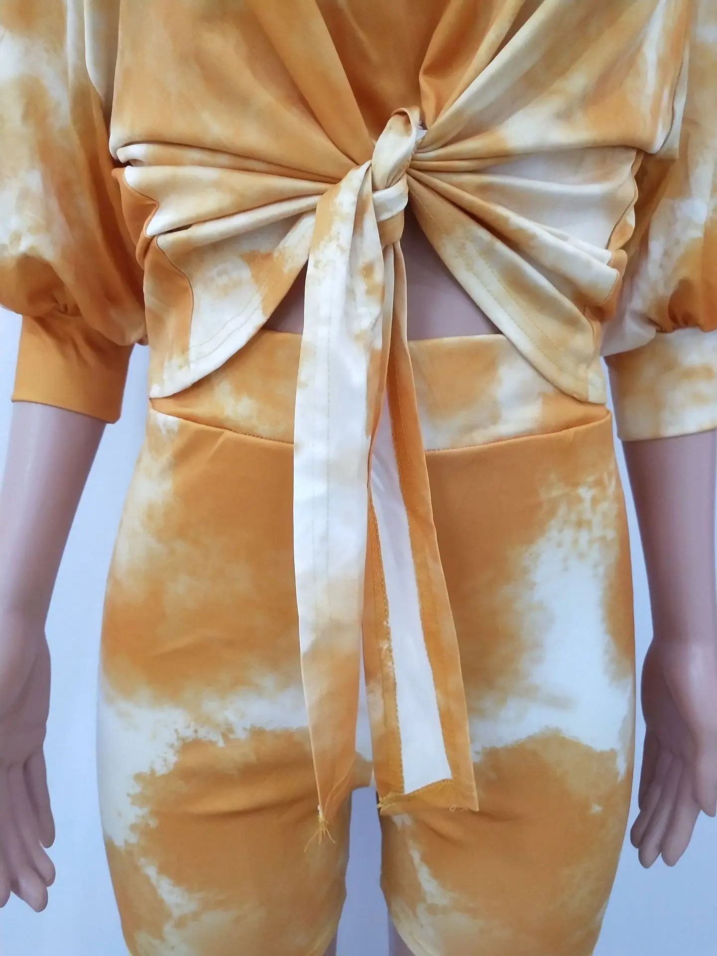 

2020 Summer Women's Suit European and American Bow Tie-dye Print Lace Up Bow Hot Style Model Casual Fashion