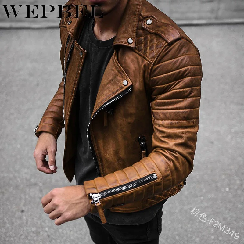 

WEPBEL Faux PU Leather Jacket with Zipper Men Winter Warm Coat Punk Hip Hop Jacket Male Motorcycle Biker Windbreaker Outerwear