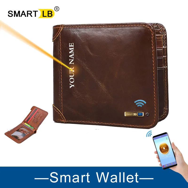 Умный кошелек мужской из натуральной кожи с защитой от потери Bluetooth
