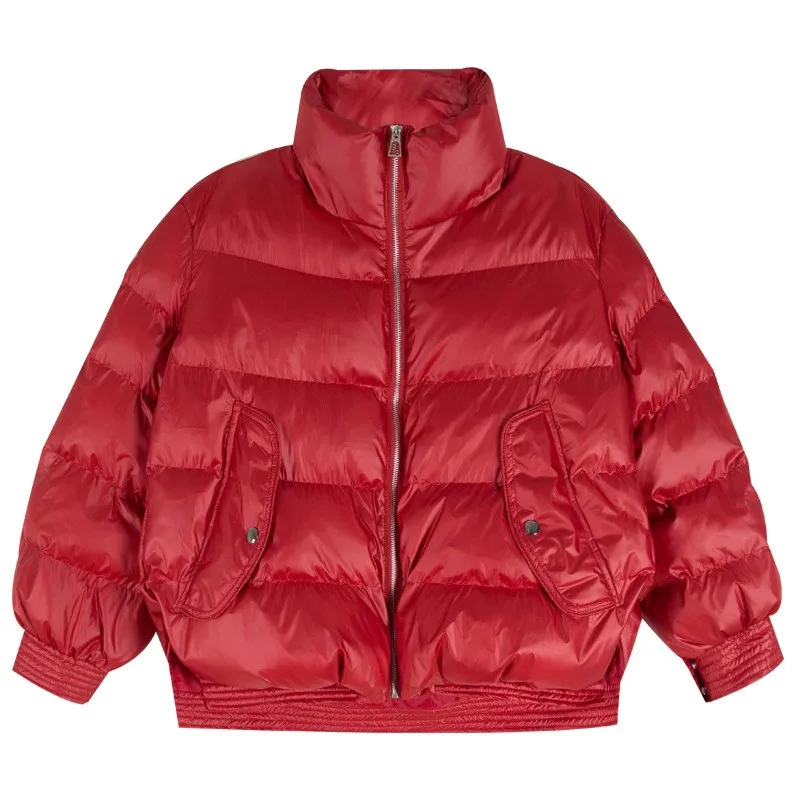 

Korean Winter Thick Warm Womens Stand Collar Cotton Parkas Casual Long Sleeve Zipper Loose Fit Sweet Female Outerwear Coats