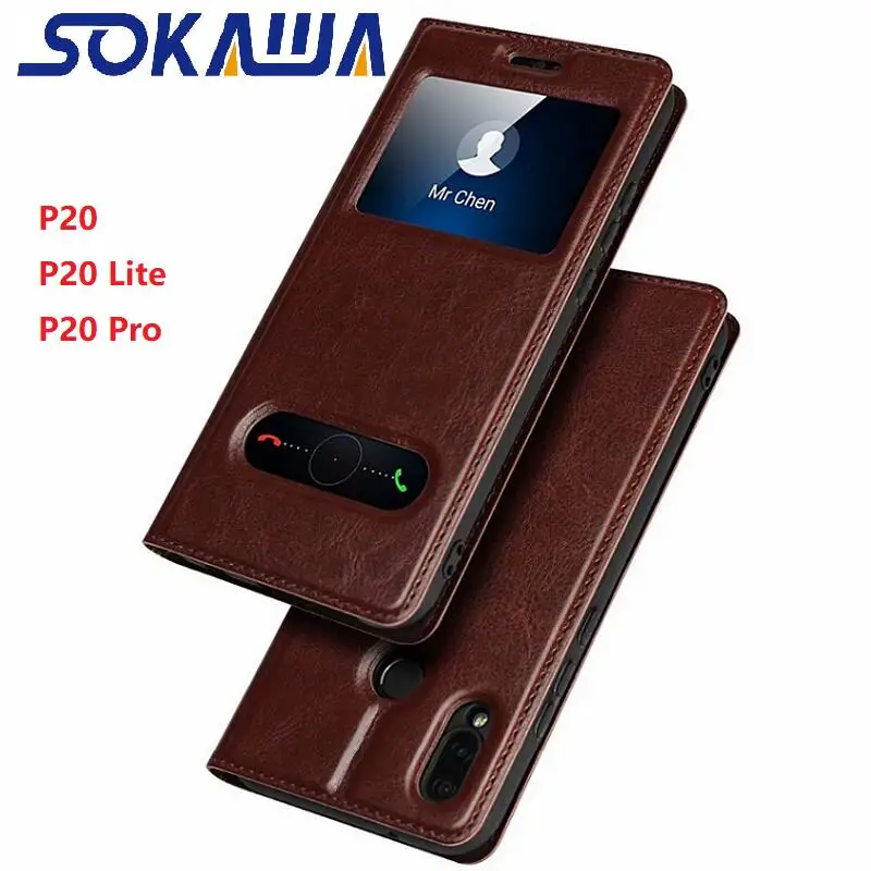 Умный чехол для Huawei P20 Lite &amp Pro с магнитным окошком и подставкой из искусственной