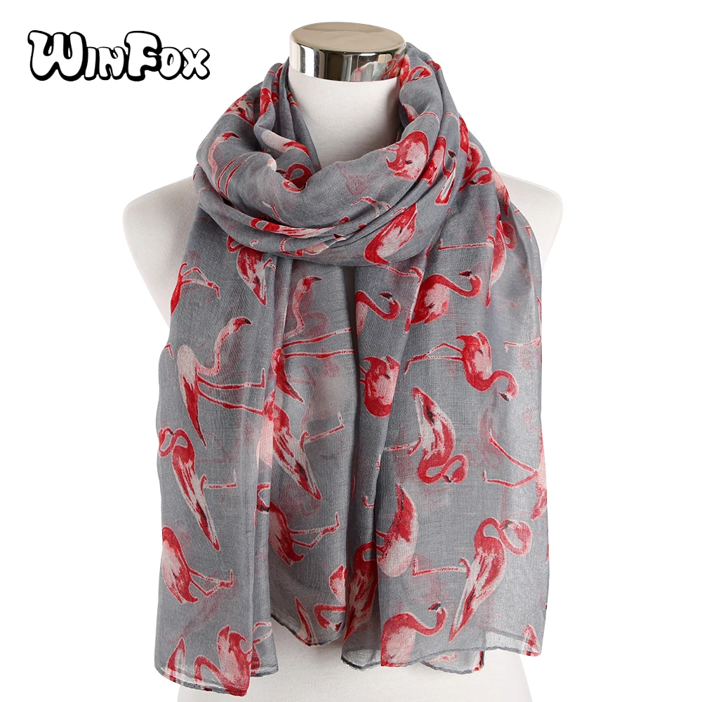 Женский шарф с принтом Фламинго Winfox зимний пляжный из пашмины мусульманский