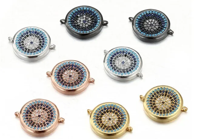 

1,4 см с клипсами Дурной глаз диск micro pave cz фианит Циркон светятся в темноте стеклянные Медь Кристалл браслет ювелирных изделий Серебро с позо...