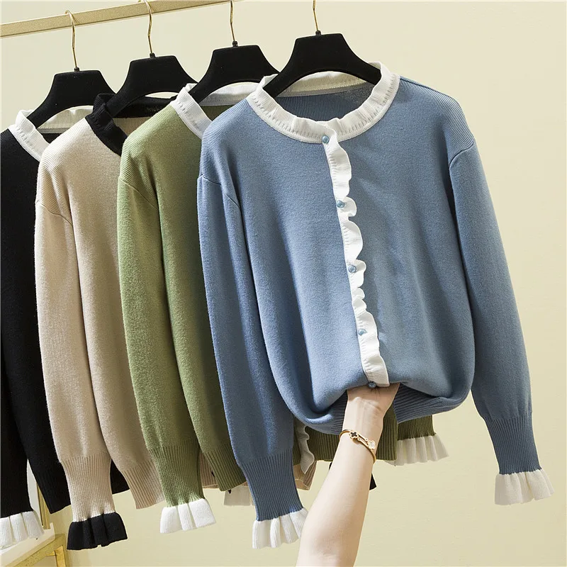 

Fashion Office Lady Basic Sweater Pullovers Winter Fungus Patchwork Beading Knit Jumper Women Fall 2020 Black Christmas Top