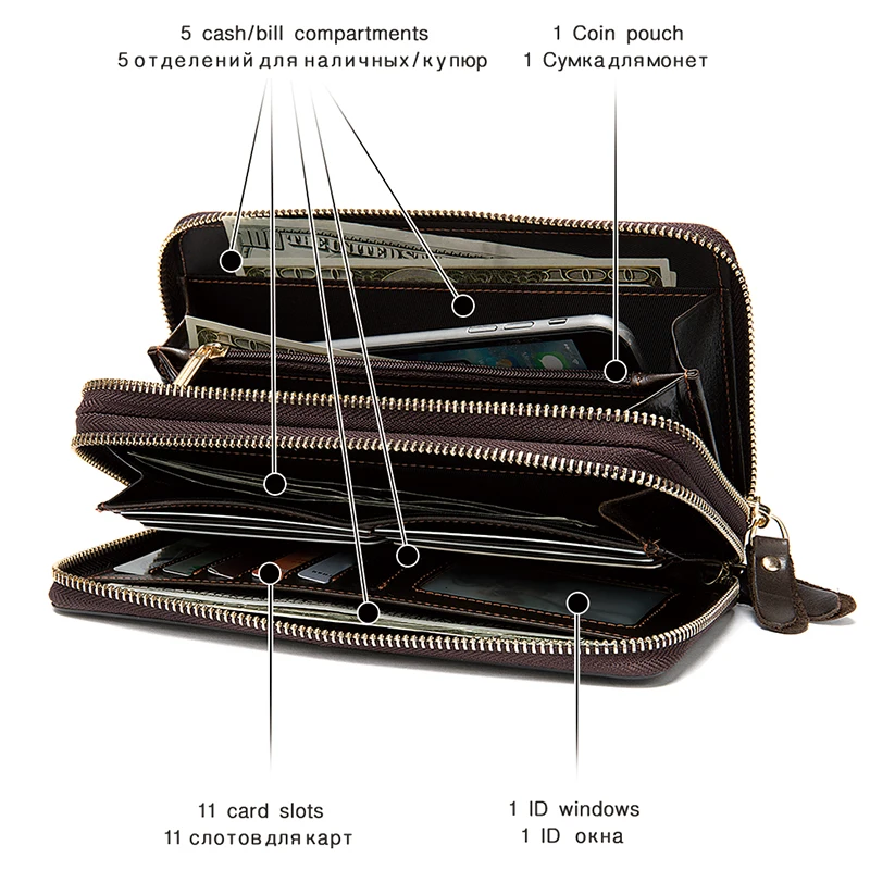 Роскошный модный мужской кошелек из натуральной кожи тонкий длинный клатч с