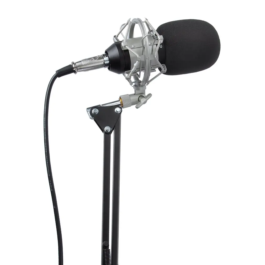 LESHP Black Durable Professional Flat Head Condenser Broadcasting Recording Microphone With 35 Bracket set &amp USB Sound Card |