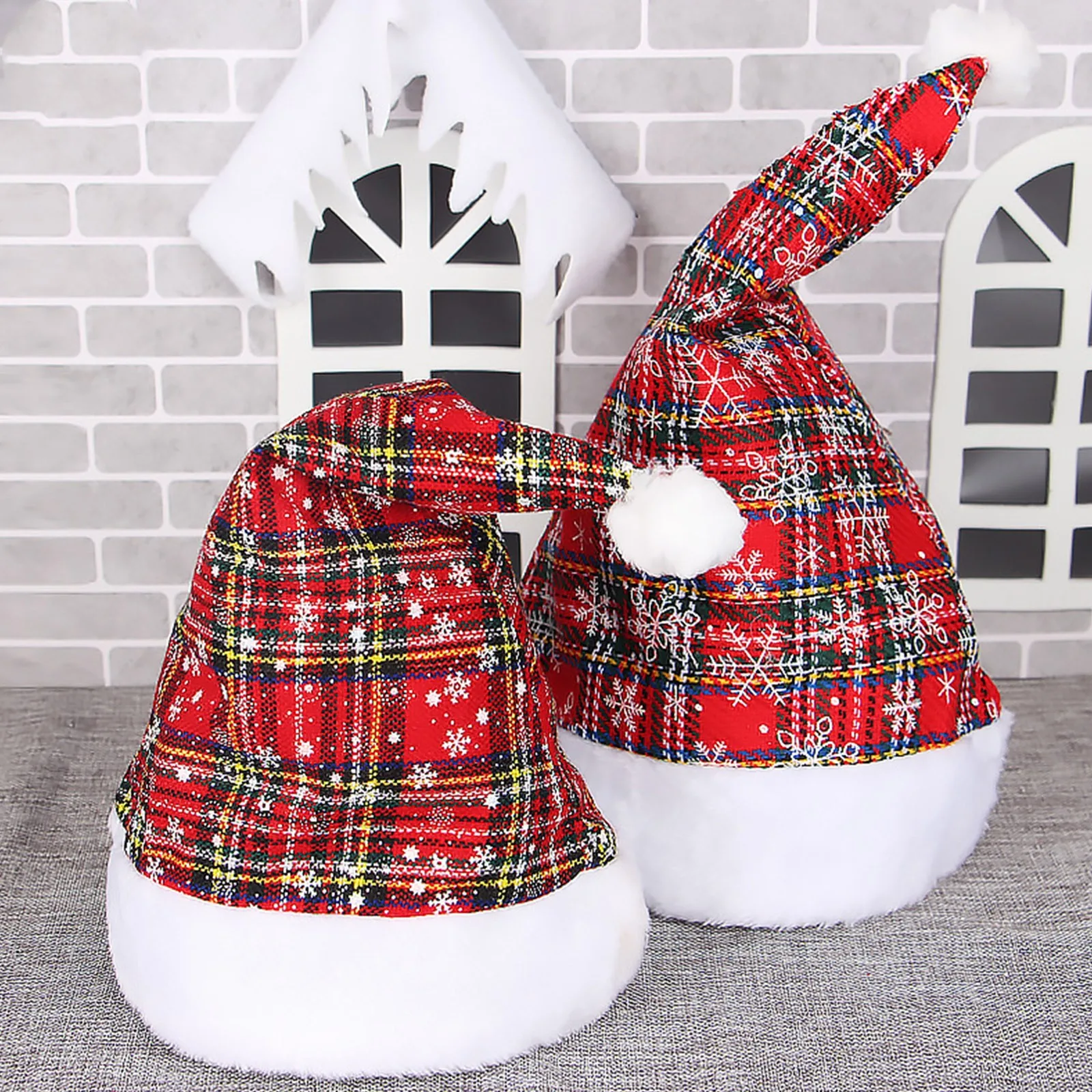 Merry Christmas Plaid Santa Hat New Year Navidad Cap Snowman ElK Cap For Kids Children Adult Xmas Gift Party Decoration Costume