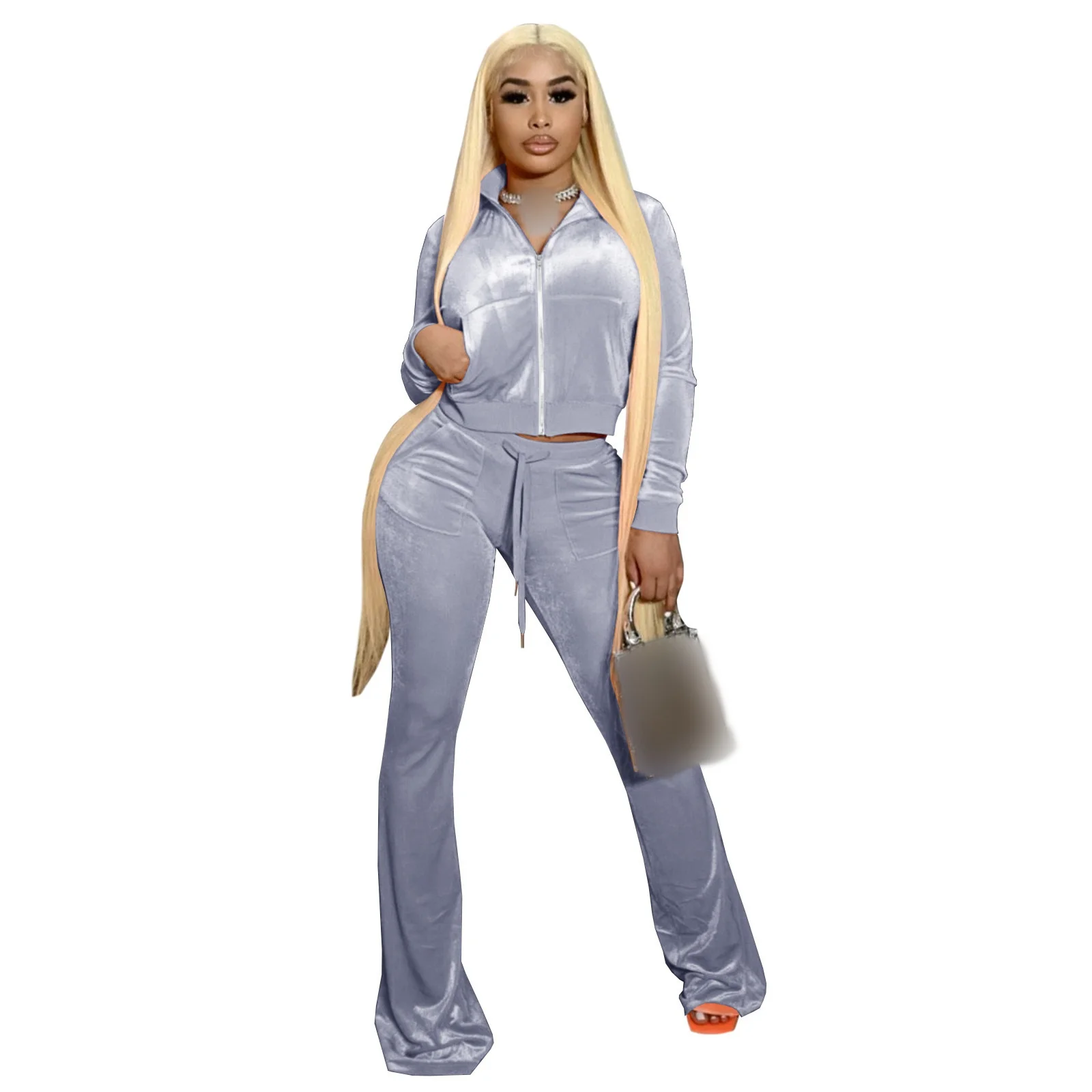 

Casual Women Trousers Set Cropped Long Sleeve Tops+Flare Pants Suit Female 2PCS Streetwear Outfits Women Two Piece Tracksuit Set