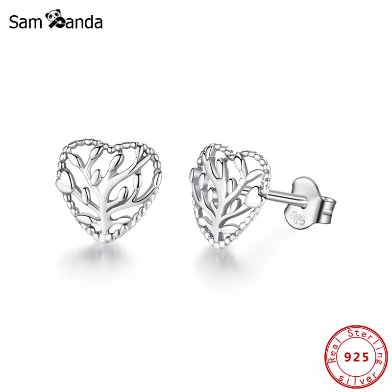 Оригинальный 100% 925 стерлингового серебра серьги гвоздики расцвет сердце