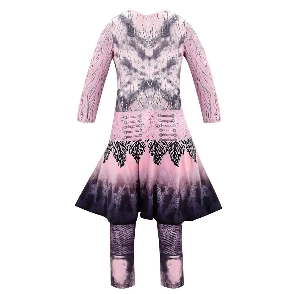 Halloween kids Girl dancing unifom Descendants 3 Mal Bertha Maleficent Long Live Evil Straight Purple Jumpsuits Cosplay costume |