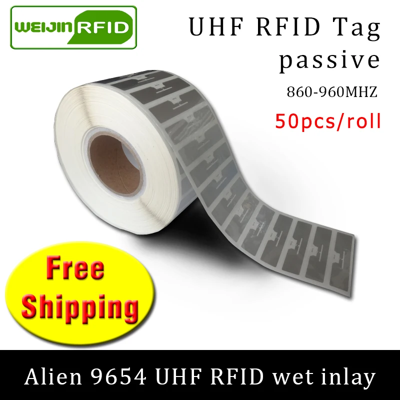 Rfid метка UHF наклейка Alien 9654 влажная инкрустация 915mhz868mhz 860 960MHZ Higgs3 EPC 6C 50 шт.
