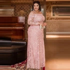 Женское кружевное платье для матери невесты, блестящее розовое платье с длинными рукавами и круглым вырезом, официальное платье для ужина