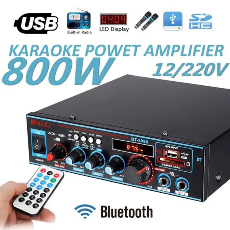 

Аудиоусилитель мощностью 800 Вт, Hi-Fi стерео Hi-Fi усилитель, FM-радио, домашний кинотеатр, усилитель для караоке с пультом дистанционного управле...