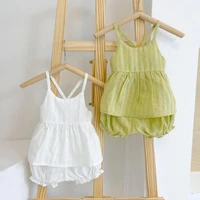 2021 summer new baby girl solid clothes set backless cross sling shirts pp shorts 2pcs cotton children suit girl skirts set