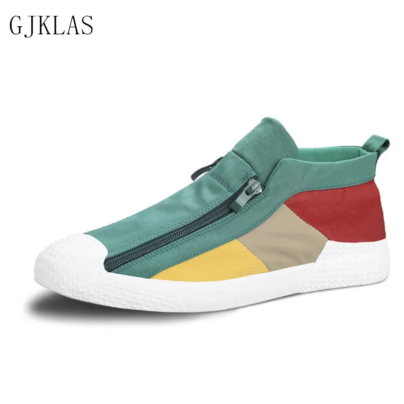 

High Quality Men Canvas Sneakers Fashion Double-row Zipper Loafers Comfortable Flats Shoes Casual Men Breathable Walking Shoes