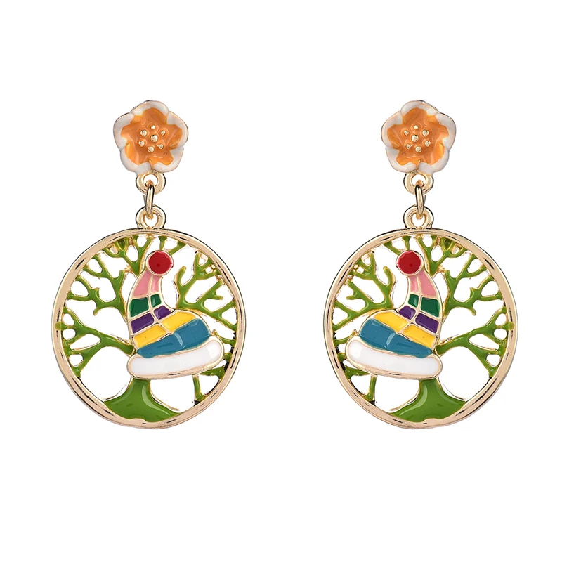 

2021 Jewelry High Quality Christmas Hat Earrings for Women Girls Gifts Fashion Golo Color Tree of Life Round Drop Earring New
