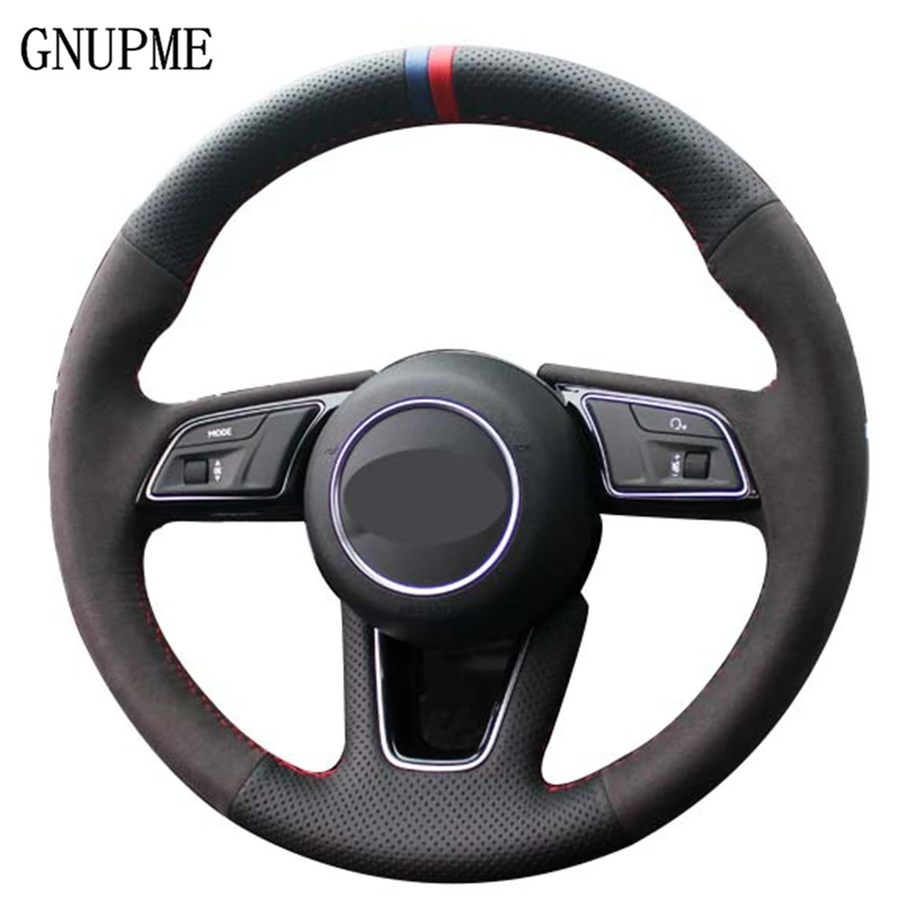 

Car Steering Wheel Cover For Audi A4 (B9) A1 (8X) Avant A5 (F5) Q2 Sportback A3 (8V) Hand-stitched Black Suede Genuine Leather