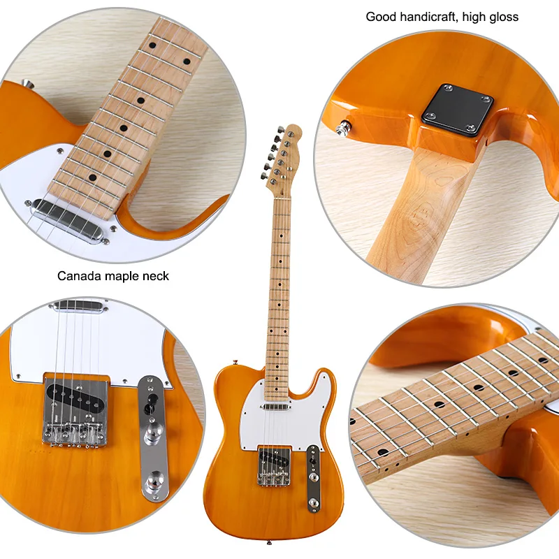 

TL electric guitar 39 inch yellow tele guitar 6 string high gloss electric guitar 22 frets TL style full basswood body