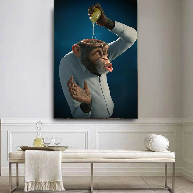 Современная забавная обезьяна лимонный постер и принты настенная Картина на