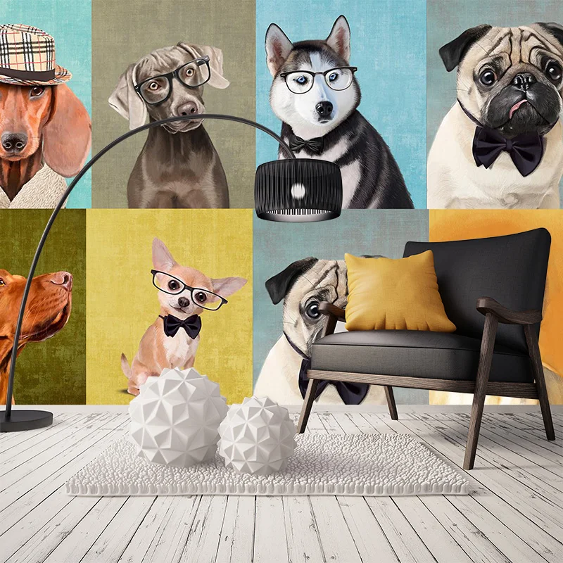 Спальня гостиная диван фон обои Фреска для детского садика Собака Хаски Ретро pet