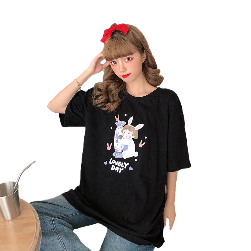 

YLDSGS 2021 Summer New Women Loose T-Shirt Female Cartoon Print T-Shirt Couples Popular Models Blouses Harajuku