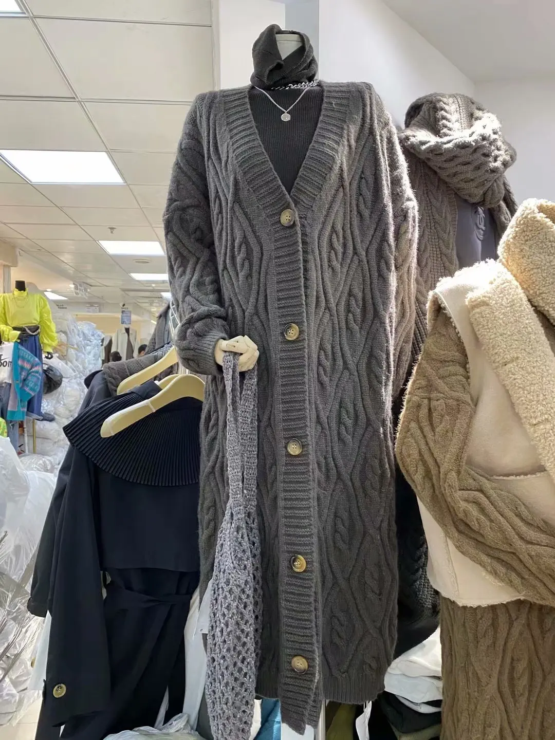 

Midi length knitted cardigan plus size korean knitwear long sweater overcoats for women