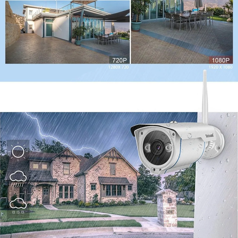 Sricam SP007 HD 720 IP камера wifi 2,4 P2P Водонепроницаемая наружная беспроводная IP камера для смартфонов ПК