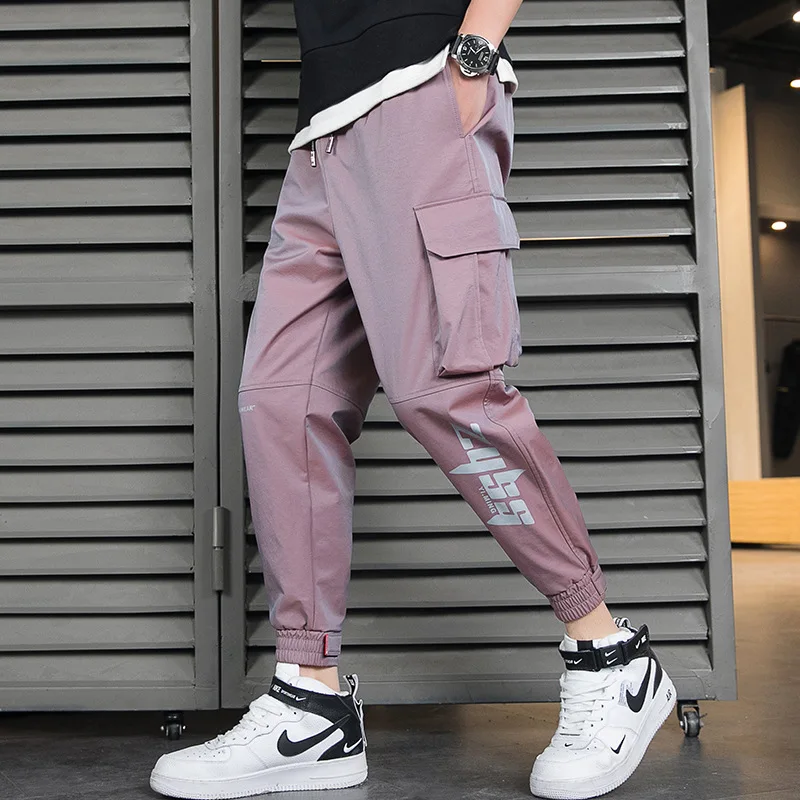 

Blue overalls men's gradient national fashion pants fashion brand Leggings lovers functional pants colorful reflective casual