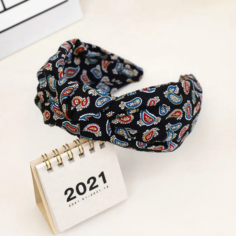 

Haimeikang Printed knotted Headband Hairbands For Women Fashion Korea Bezel Headdress Hair Hoop Fabric Wide-brimmed Hair Bands
