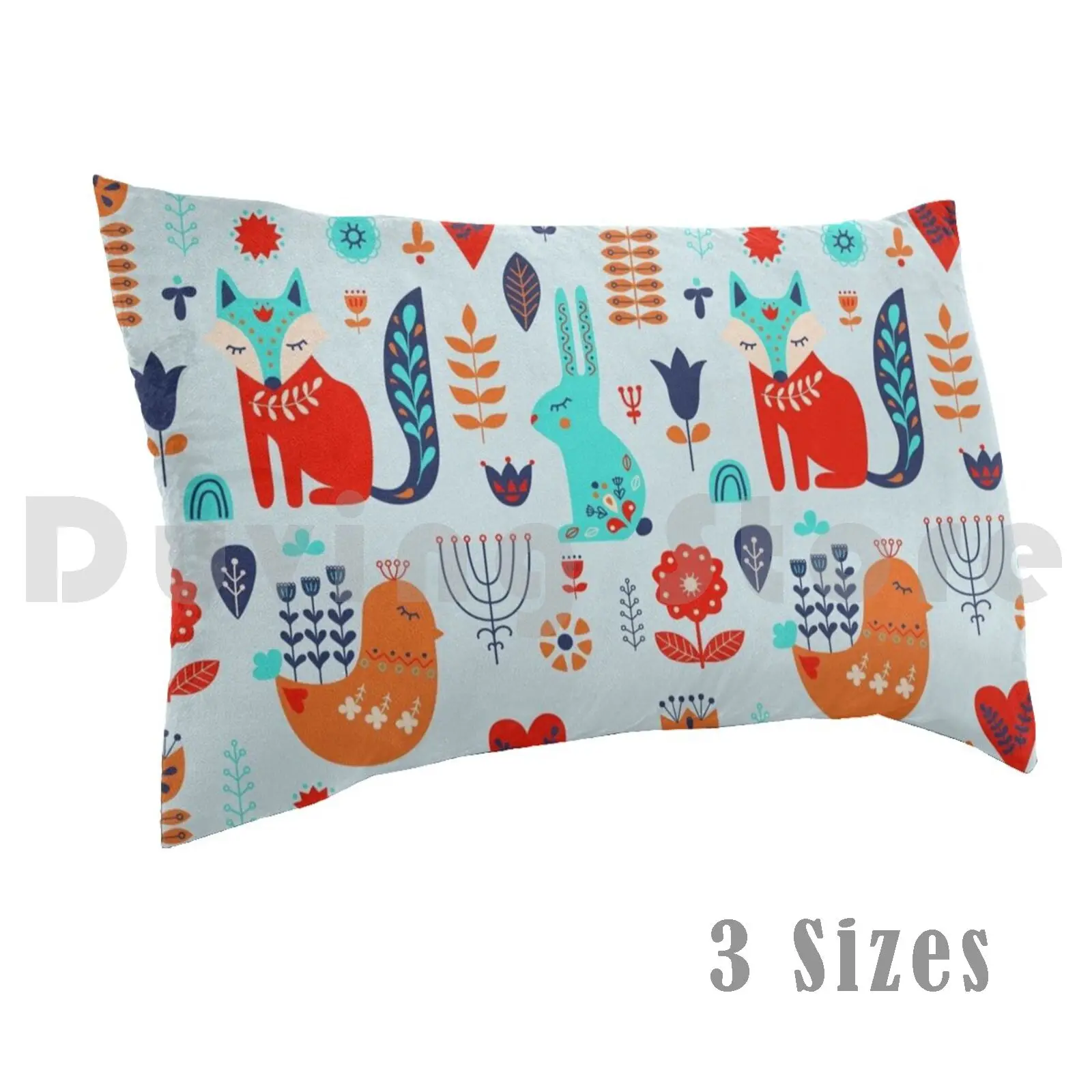

Forest Adorable Flowers Pillow Case Printed 50x75 Forest Animals Cute Animals Birds Rabbit Bunny Wolf Foxy