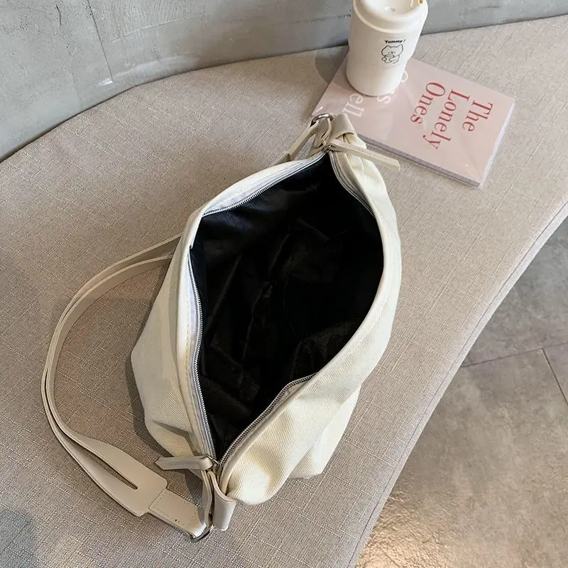 

Shoulder Bags Women Hobos Solid Casual Crossbody Bag Large Capacity Single Wide Strap Zipper Simple Fashion All-match Canvas New