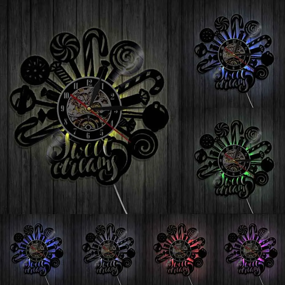 Настенные часы леденцы конфетного дизайна виниловая запись настенные с милыми