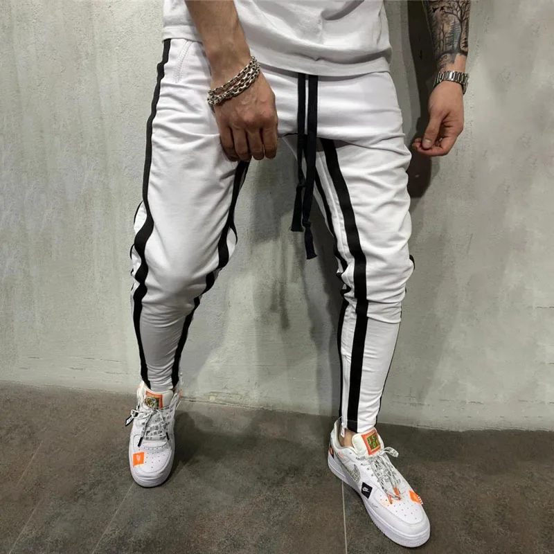 Модные Повседневные полосатые мужские 2019 тонкие спортивные штаны для бега