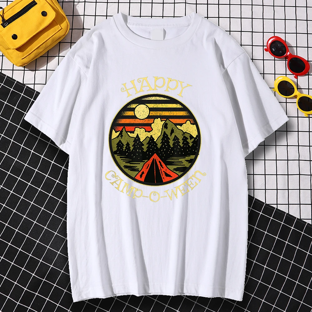 

Kohpweran Streetwear Happy Xamp-O-Ween Printing Man T Shirt Vintage Simplicity Clothing Loose Crew Neck Creativity Oversize